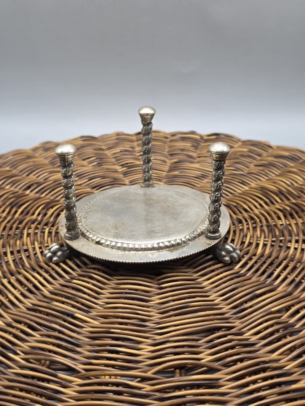 Vintage FB Rogers Silverplate Coaster Holder Caddy Stand 3 Post Claw Feet Riser